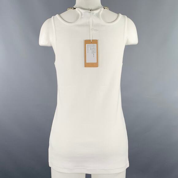 PRIVATE POLICY Size S Ball Chain White Cotton Blend Ribbed Tank Casual Top - Picture 4 of 8